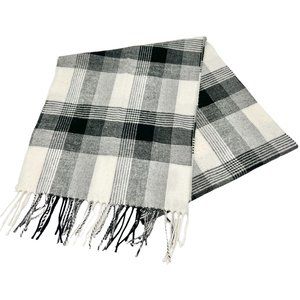 Cashmink V. Fraas Scarf Black White Plaid 60 x 11.5 Fringed Germany